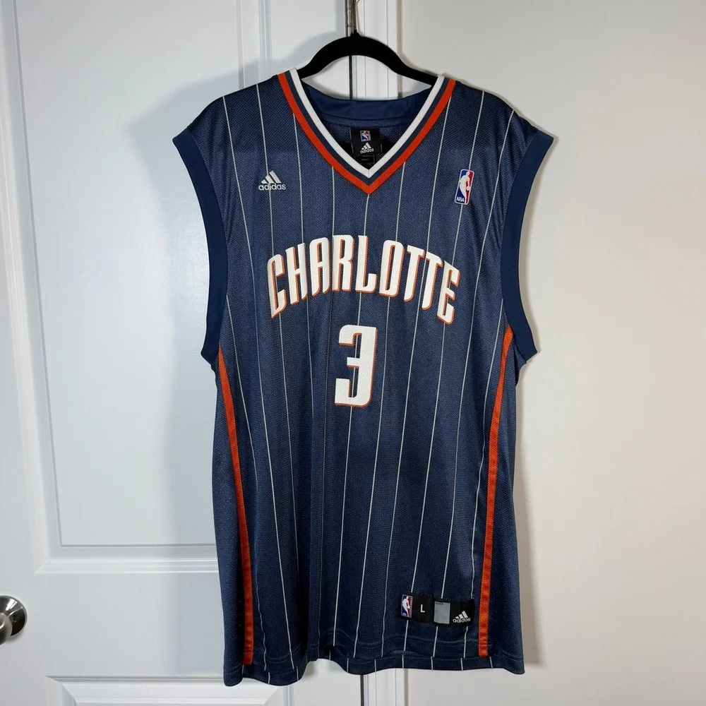 Adidas Charlotte Bobcats Gerald Wallace 3 NBA Jersey Blue Pinstripe Mens Large